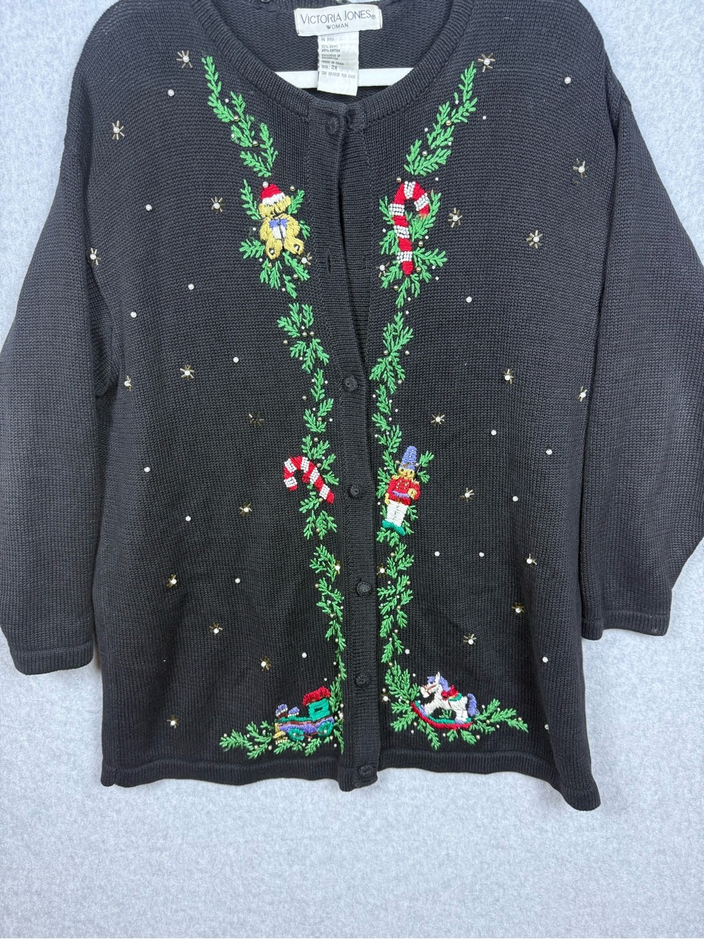 Vintage Victoria Jones Woman 2X Christmas Cardigan Sweater Flaws Holiday